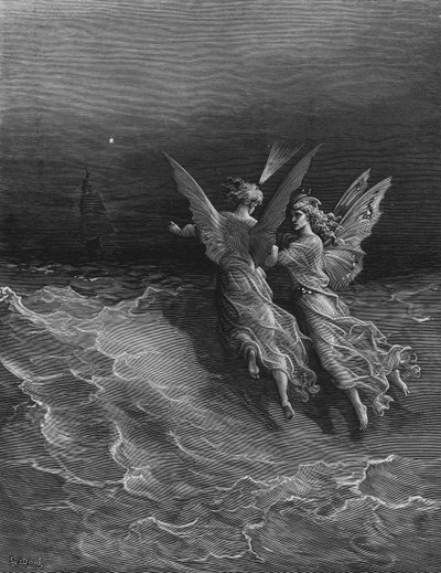 The two fellow spirits of the Spirit of the South Pole ask the question why the ship travels so swiftly without the help of wind or sea, scene from 